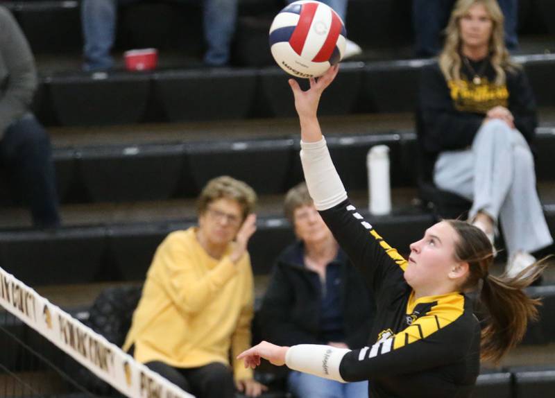 Putnam County's Myah Richardson gets ready for the kill against Henry-Senachwine during the Class 1A Regional semifinal game on Wednesday, Oct. 29, 2025 at Putnam County High School.