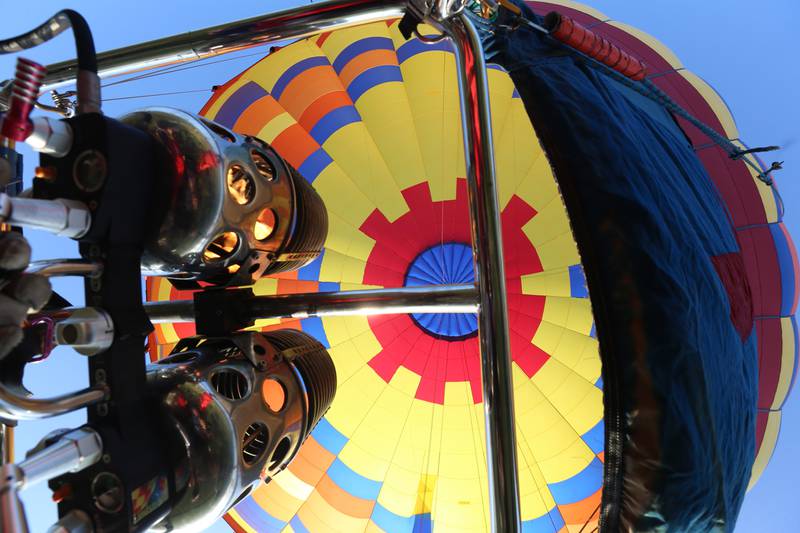 Propane is released into a hot air balloon during a flight for the 52nd annual Homestead Festival on Saturday, Sept. 9, 2023 in Princeton.