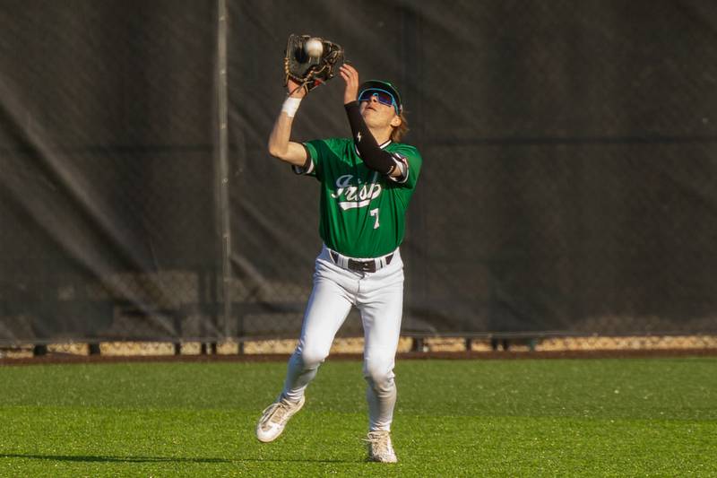 Brant Roe (7) of Seneca catches ball in right field on Friday, April 11, 2025 at Seneca High School in Seneca.