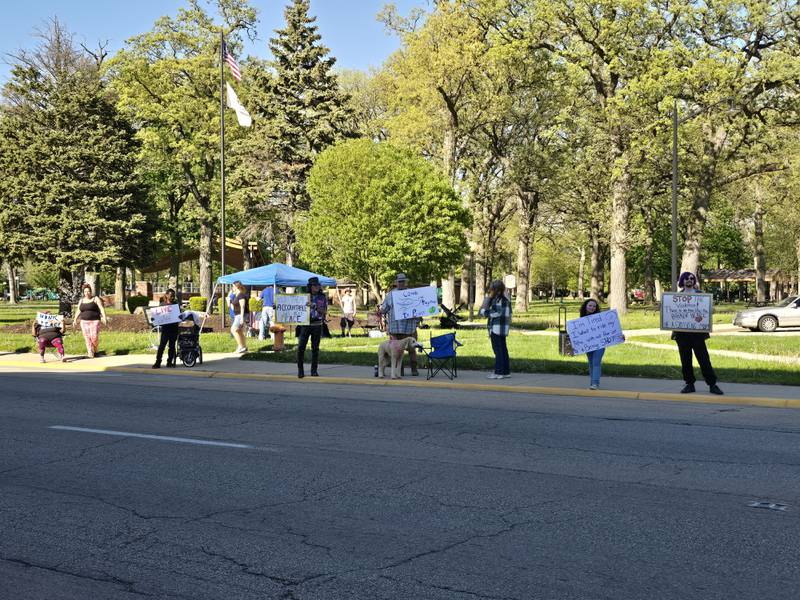 About a dozen people rally Tuesday, May 6, 2025, at Streator City Park to stop recent violence and promote peace within the community.