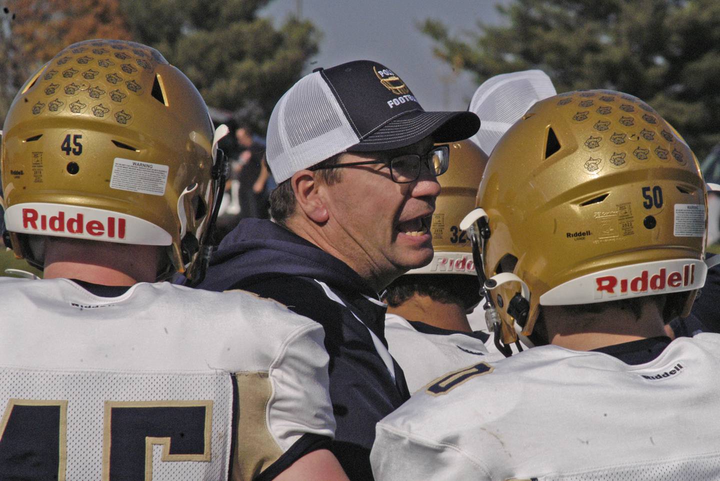 Polo Head Coach Ted Alston rallies his Saturday, Nov. 4th, 2023 in round 2 of  the 18FA  football bracket at Milledgeville.