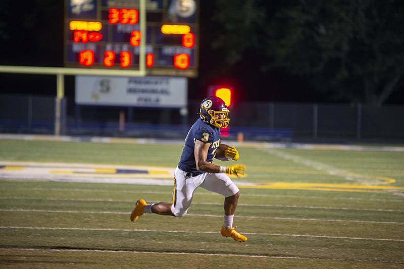 Sterling’s Antonio Tablante heads for the end zone Friday, Sept. 23, 2022 against Geneseo.