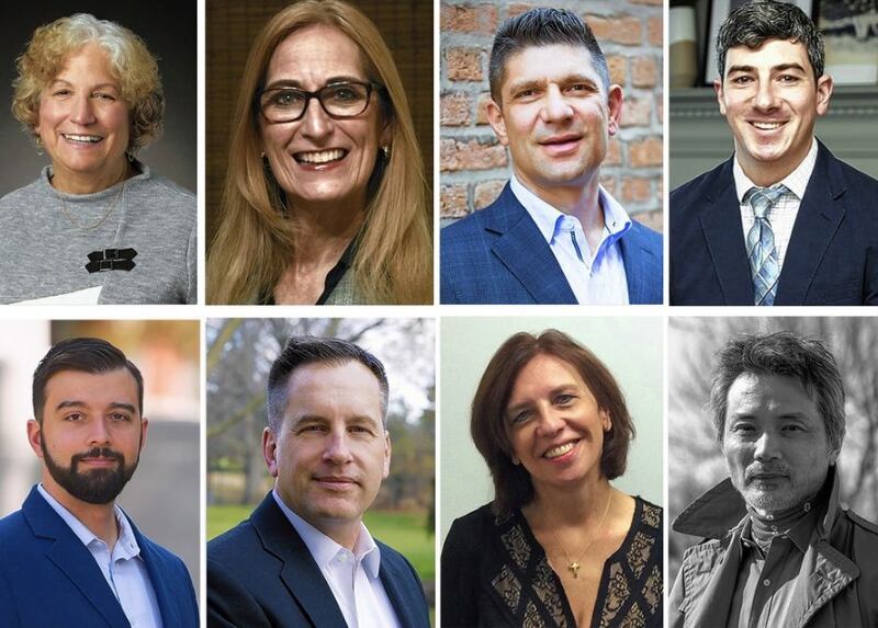 Top from left, Florence Appel, Heidi Holan, Nick Howard, Daniel Malloy, and bottom from left, Andrew Manno, Don Potoczny, Deborah Sajdak and Sheng "Texa" Sun were College of DuPage board candidates in the April 6 election