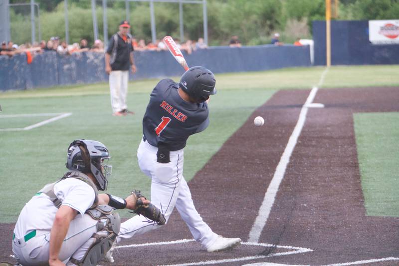 St Charles East's Nick Miller looks for a hit against York at the Class 4A Sectional Semi Final on Wednesday, May 31, 2023 in Elgin.