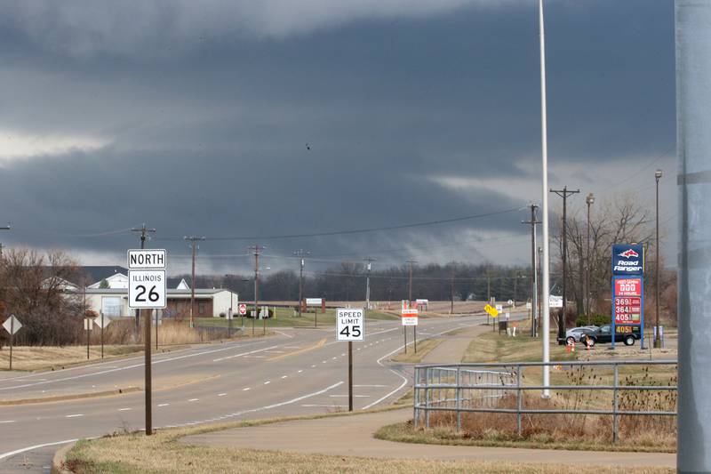 A rotating wall cloud appears over Kasbeer looking north on Route 26 north of Princeton on Friday, May 31, 2023.