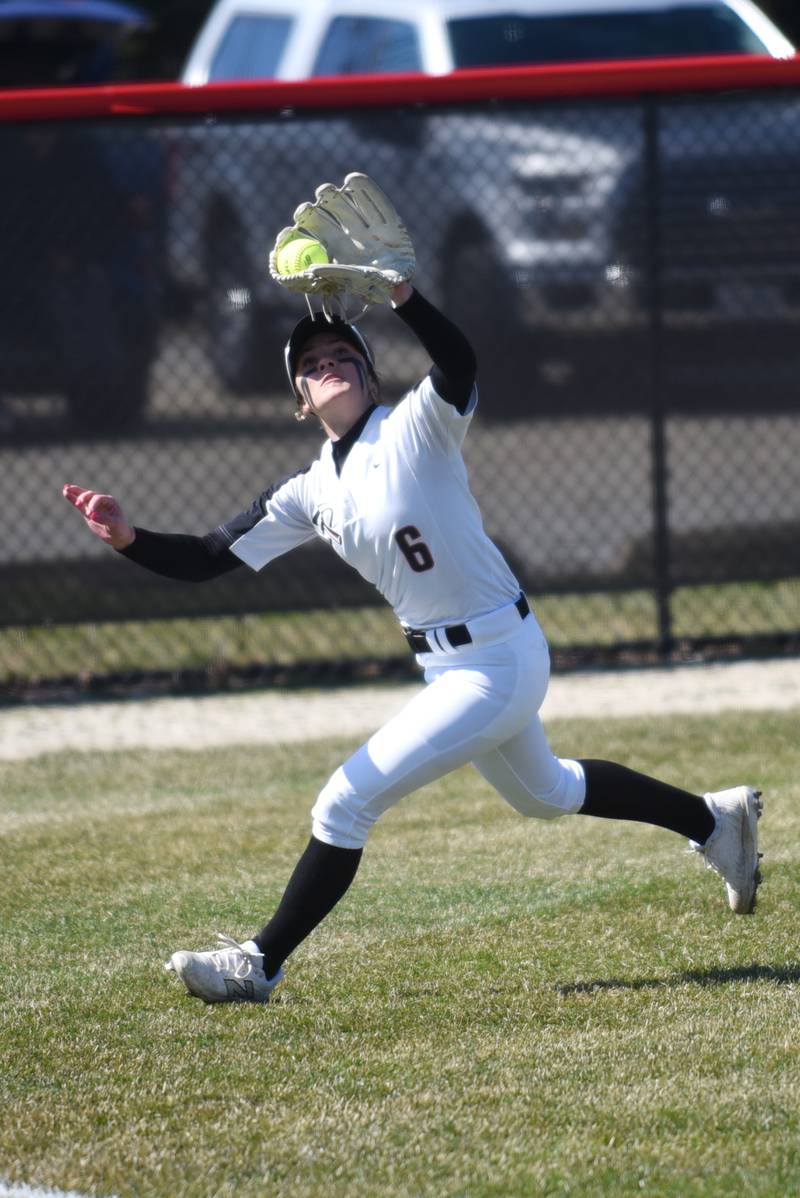 Bradley-Bourbonnais Avery Moutrey makes a catch during a home game against Herscher Monday, March 24, 2025.