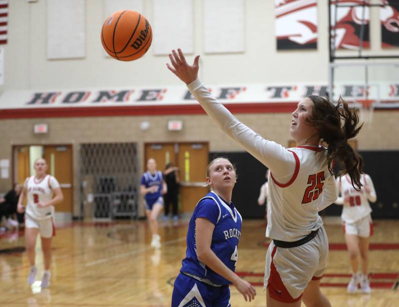 Huntley's Evie Freundt shoots the ball in front of Burlington Central's Ashley Waslo during a Fox Valley Conference girls basketball game on Tuesday Jan. 13, 2026, at Huntley High School.