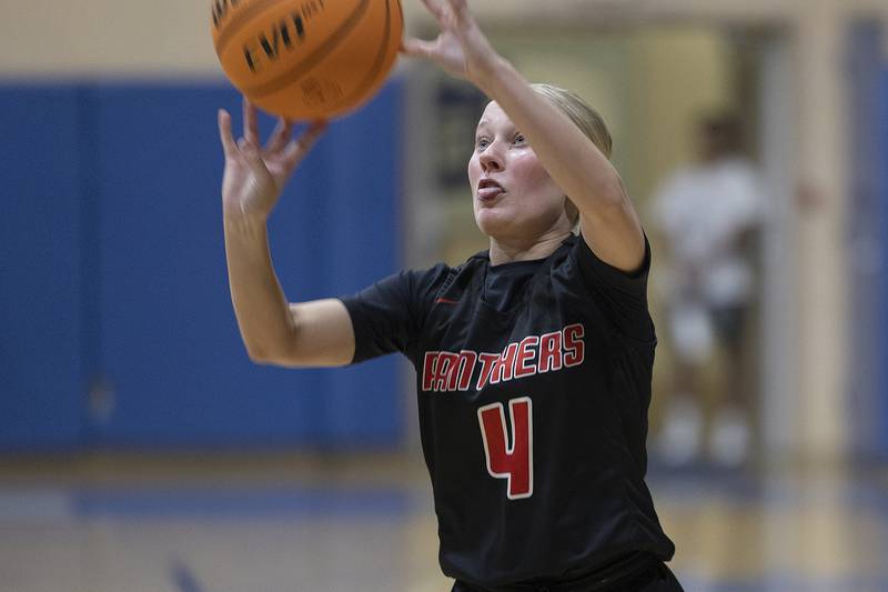 Erie-Prophetstown’s Brynn Brown puts up a shot against Newman Thursday, Dec. 12, 2024, at Newman High School.