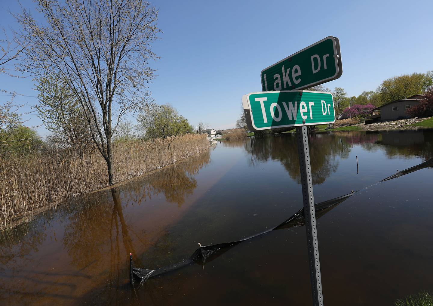 Lake Drove in Holiday Hills has become a lake as flooding continues on the Fox River on Wednesday, April 22, 2026.