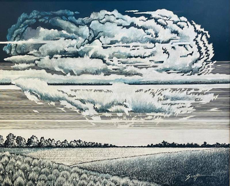 Les Scott -- Dialog du Vent et des Nuages (scratchboard & ink)
