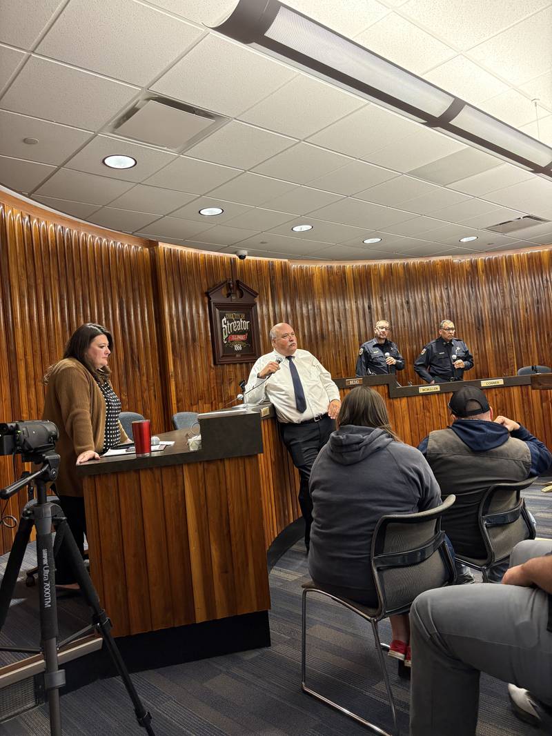Streator City Manager David Plyman speaks Tuesday, Oct. 15, 2024, during a special city meeting about the recent increase in gun shot reports.