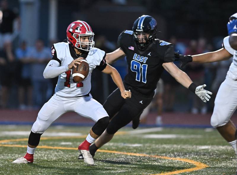 Maine South's Constantine Coines in action during a non-conference game against Lincoln-Way East on Friday, Aug. 30, 2024, at Frankfort. (Dean Reid for Shaw Local News Network)