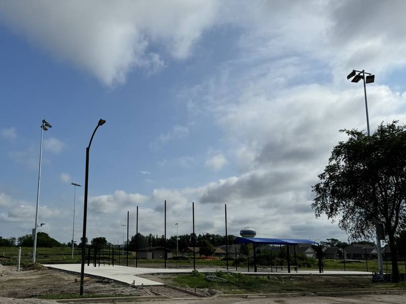 Work on West Side Park is running smoothly, Alderman Sarah Mettille said at the Morris City Council meeting Monday night. Pictured here is the baseball field and dugouts constructed at West Side Park.
