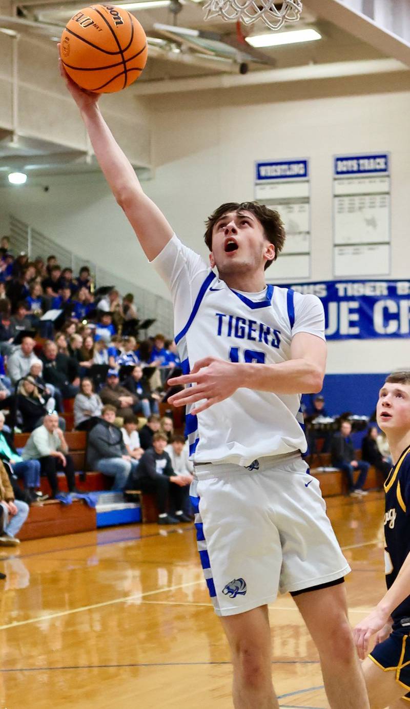 Princeton's Gavin Lanham shoots a layup against Sterling Friday night at Prouty Gym. The Tigers won 56-47.