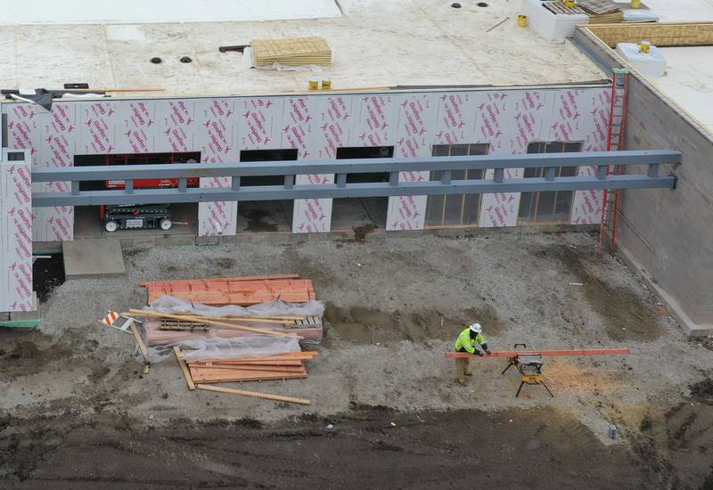 An aerial view of the Dr. Alfred E. Wisgoski Agricultural Education Center on Wednesday, April 1, 2026, at Illinois Valley Community College in Oglesby. Crews have begun construction on the exterior walls. The new facility is expected to redefine IVCC’s agriculture program, equipping the college to train and upskill agricultural workers, support the development of new technologies and promote sustainable practices.
Approximately $1.6 million has been pledged toward the agricultural center, and IVCC plans to launch a community donation program later this spring. The 10,250-square-foot building is slated for occupancy in 2027.
The project is supported by a $3.5 million grant from the U.S. Department of Economic Development Administration, a $240,000 grant from the Illinois Department of Commerce and Economic Opportunity and a $1 million gift from the Wisgoski family.