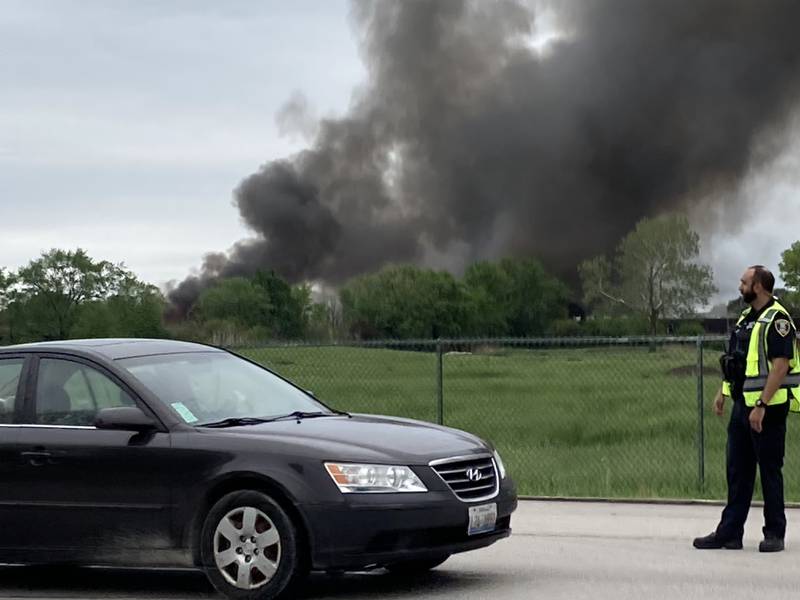 A building on the former Pheasant Run campus in St. Charles is on fire Saturday, May 21.
