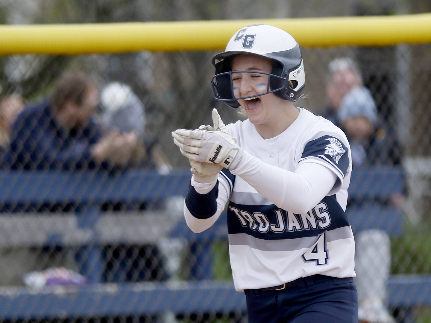 Cary-Grove’s Madilynn Crick celebrates her second home run during a Fox Valley Conference Softball game Monday, May 2, 2022, between Cary-Grove and McHenry at Cary-Grove High School.