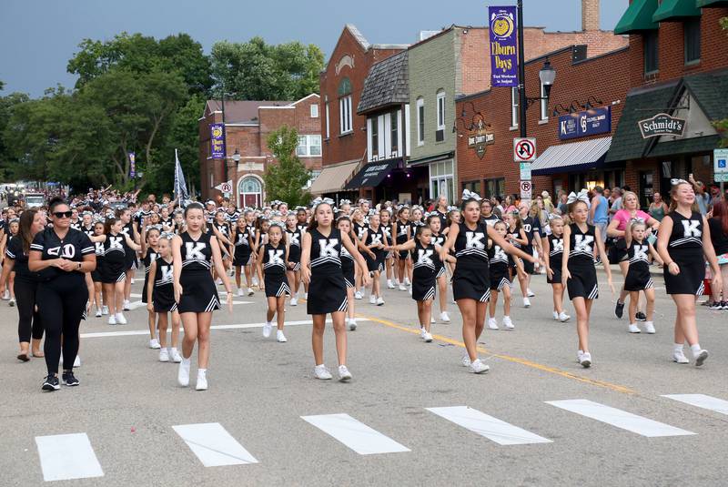 KYFL (Kaneland Youth Football League) cheer squads march in the annual Elburn Days Parade on Friday, Aug. 16, 2024.