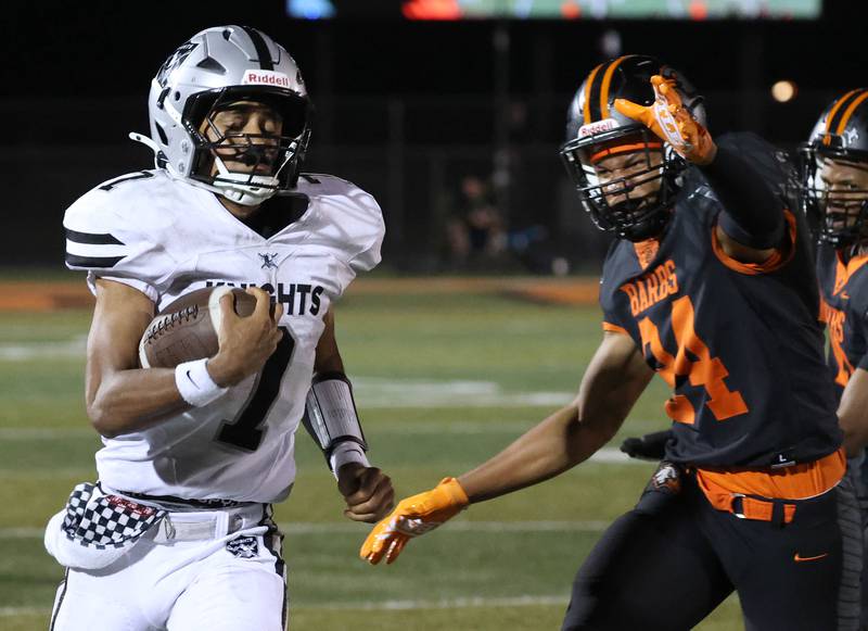 Kaneland's Jalen Carter gets outside of the DeKalb defense for a long touchdown run during their game Friday, Sept. 12, 2025, at DeKalb High School.