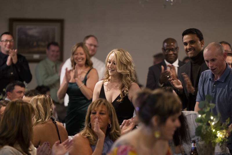 Jessica Dowdall heads to the stage after being awarded one of the 4 Under 40 awards Friday, April 4, 2025, during Discover Dixon’s Best of Dixon gala.