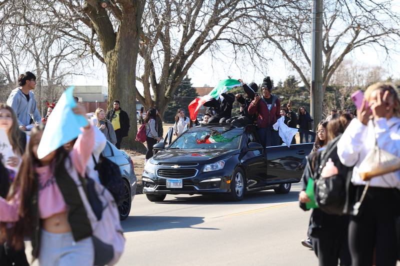 Kankakee High School students participate in a walkout in protest of national immigration policies and Immigration and Customs Enforcement actions on Friday, Feb. 13, 2026.