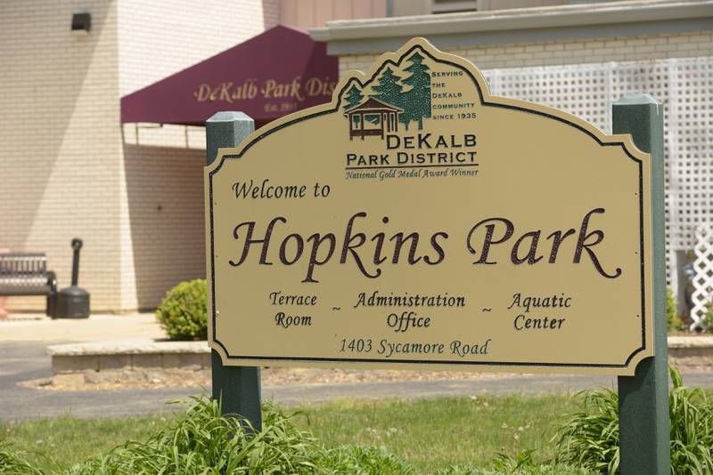 DeKalb Park District sign at Hopkins Park in DeKalb, IL