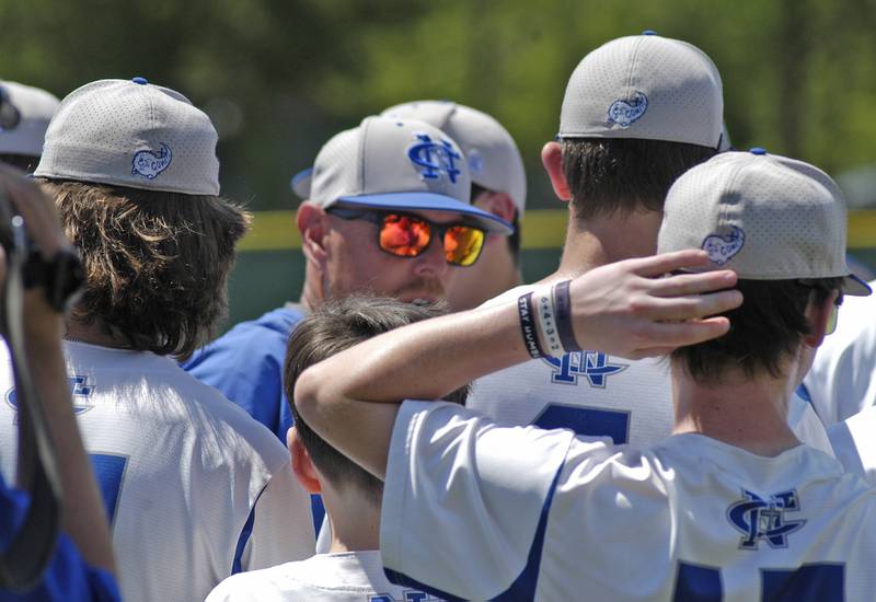 Newman head coach Kenny Koerner speaks to his team following  the 2A Regional baseball game at Larry Ybarra field at Newman High School, Saturday, May 18th 2024.