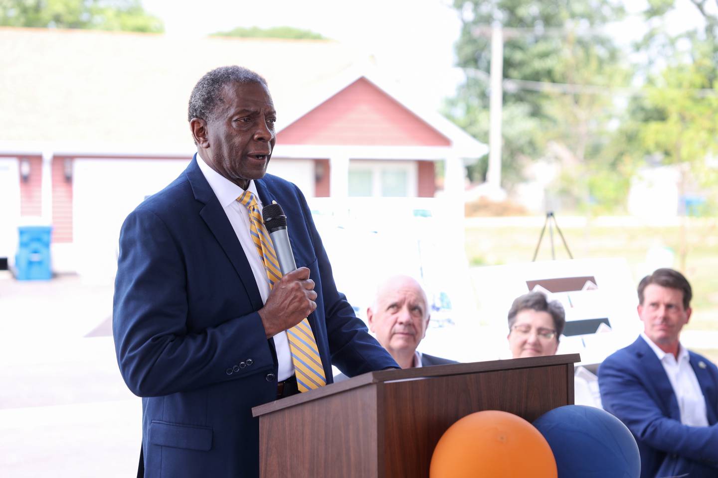 Theodis Pace speaks after being honored with a street dedication during the West Harbor Residences ribbon cutting and street dedication ceremony on Wednesday, July 23, 2025. West Pace Boulevard was named in honor of Pace, a longtime Kankakee resident and community advocate.