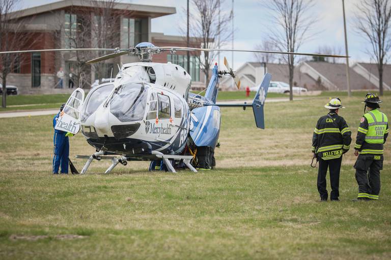 An accident victim was flown via REACT helicopter to a hospital in Libertyville after being entrapped in a crashed vehicle for almost 40 minutes in Cary on Tuesday afternoon, April 19, 2022.