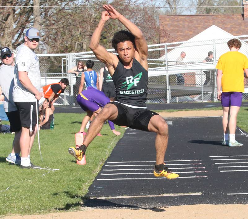Rock Falls's Jesus Del toro competes in the triple jump during the Ferris Invitational on Monday, April 15, 2024 at Princeton High School.