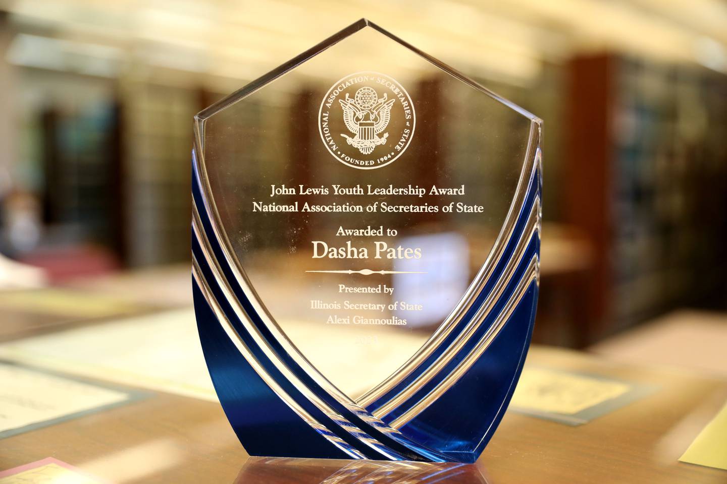 Dasha Pates, 23, of Oswego is an Illinois JusticeCorps Fellow and is currently working at the Kane County Law Library. She received the first-ever Illinois John Lewis Youth Leadership Award for her work improving access to legal services.