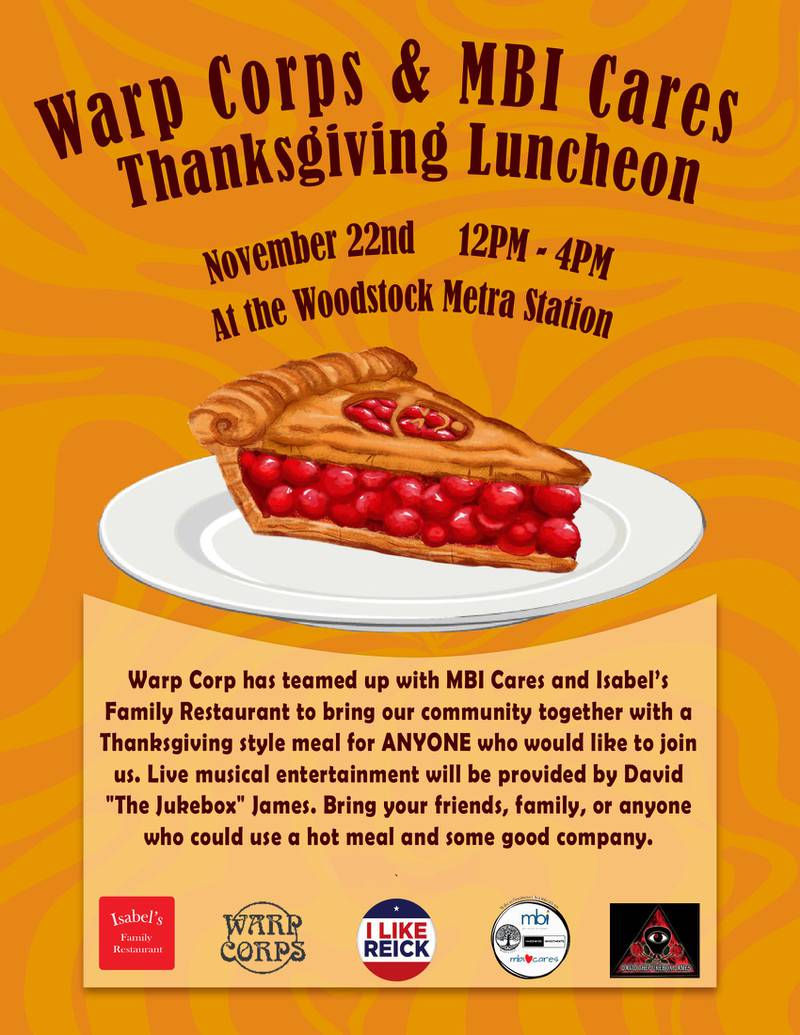 Free pre-Thanksgiving meal offered noon to 4 p.m. Wednesday, Nov. 22, 2023, at the Woodstock train station, 90 Church Street.
