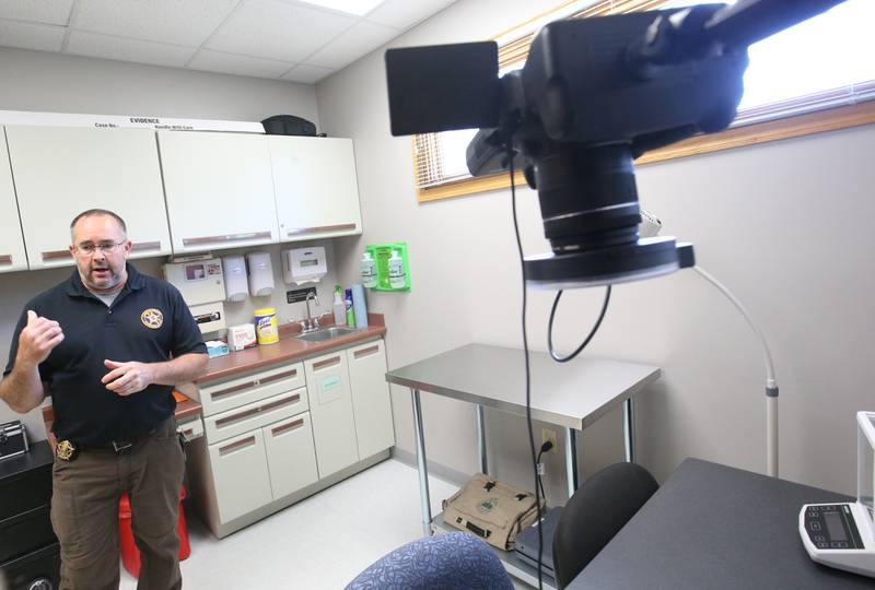 La Salle County Corner Rich Ploch stands inside the forensic room, fitted with an overhead camera to take photographic evidence at the La Salle County Forensic Center on Wednesday, Aug. 30, 2023 in Oglesby.