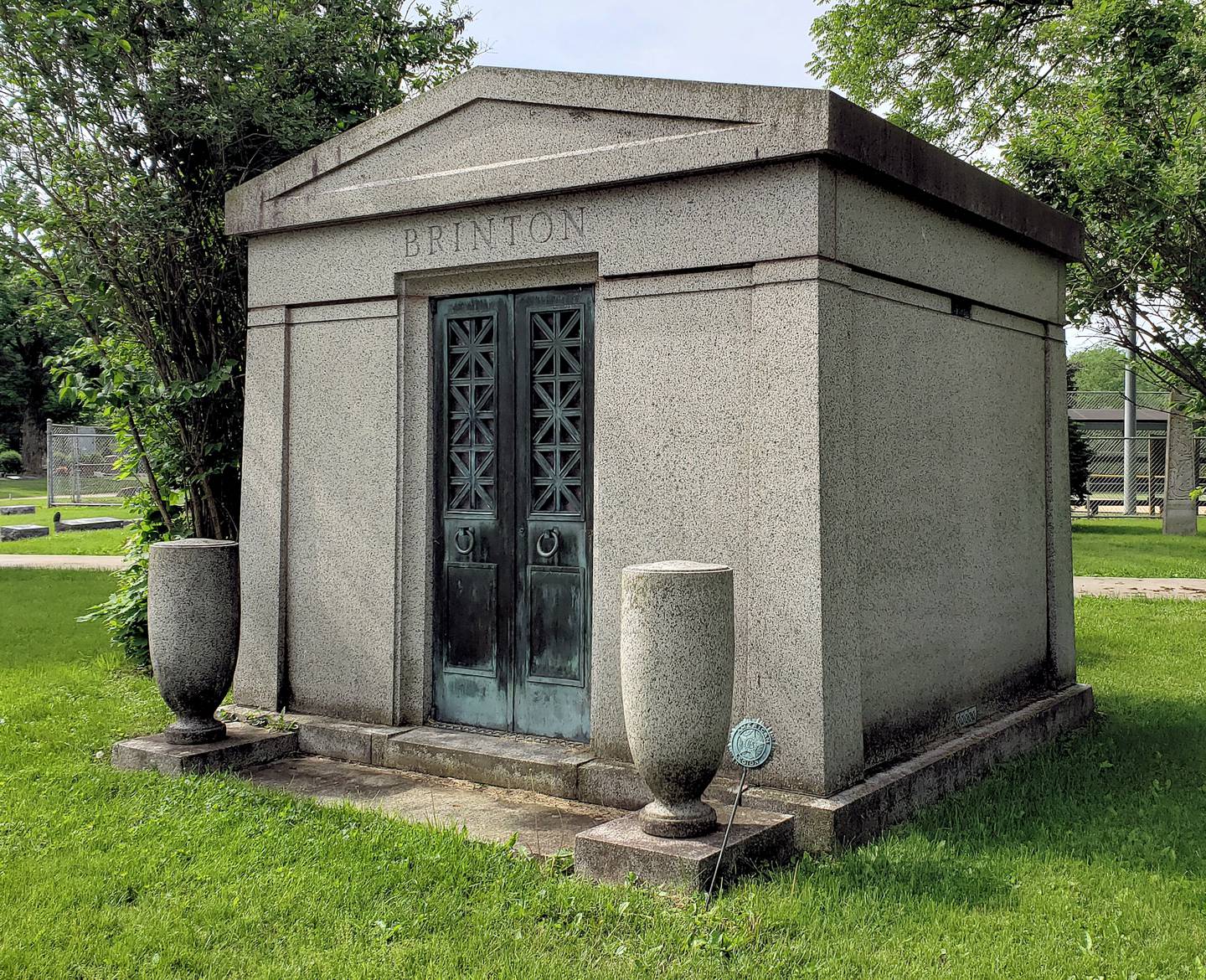 The Brinton family mausoleum, the only private mausoleum at Oakwood Cemetery.