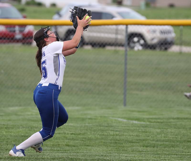 Princeton's Sylvie Rutledge catches a pop fly against Mendota on Monday, May 15, 2023 in Princeton.