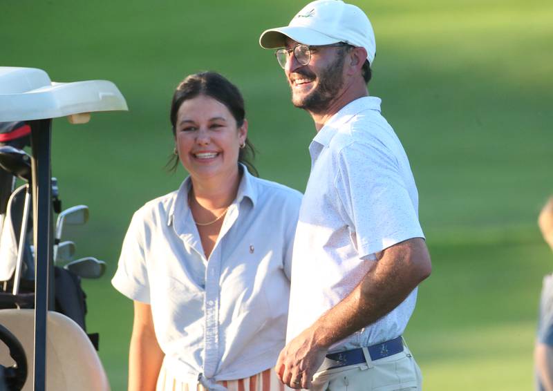 Jon Prescott smiles with his wife Mary after winning the Illinois Valley Mens Golf Championship Tournament on Sunday, July 27, 2025 at Spring Creek Golf Course in Spring Valley.