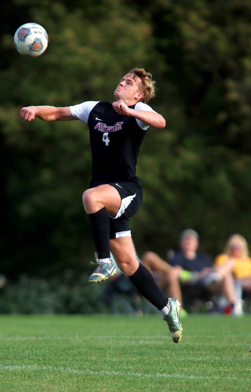 Prairie Ridge’s Seth Matson corrals the ball against Crystal Lake South in varsity soccer on Thursday, Sept. 19, 2024, at Prairie Ridge High School in Crystal Lake.