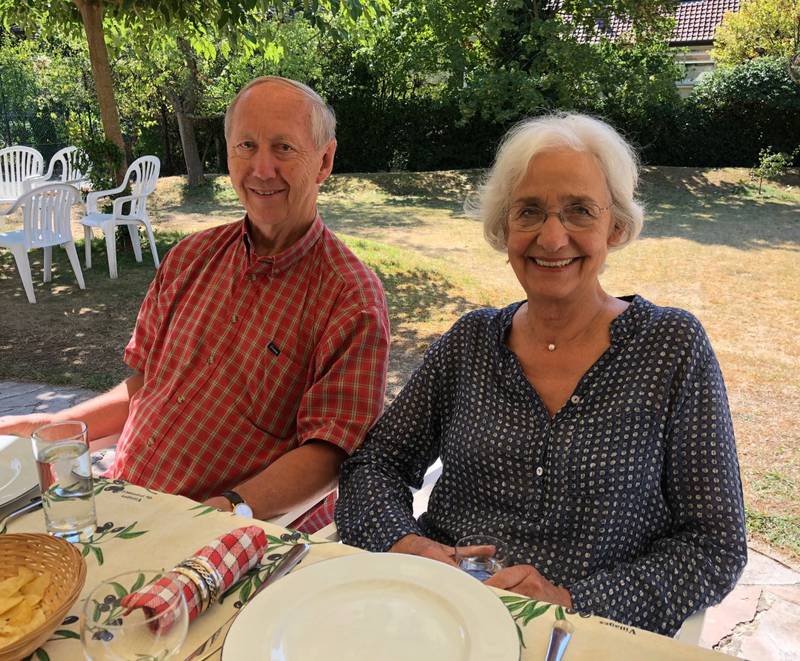 Jony and Brigitte Garner in their garden in Croissy-sur-Seine, France in 2018. Brigitte and Jony Garner facilitated the 15-year partnership with Geneva through the Geneva International Cultural Exchange Committee. Brigitte died March 14 of cancer.