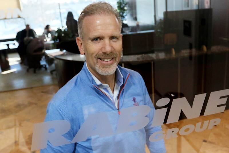 Gary Rabine, candidate for Illinois Governor, poses for a portrait at his business on Tuesday, Feb. 9, 2021 in Schaumburg