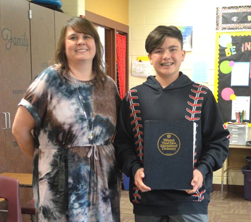Emily Higgins and Alex Ottens are pictured in her classroom at PLT 6-12 Campus on Friday, May 19. Alex will be competing in the Scripps National Spelling Bee in Washington D.C.