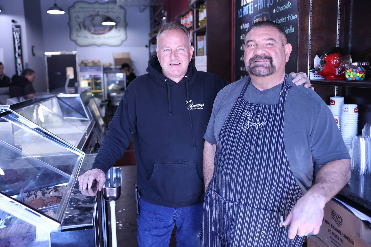 Co-owners Mike Magers, left, and Sam Scianna pose at their newly opened Big Sammy’s Italian Eatery in downtown Plainfield. Friday, Feb. 25, 2022, in Plainfield.