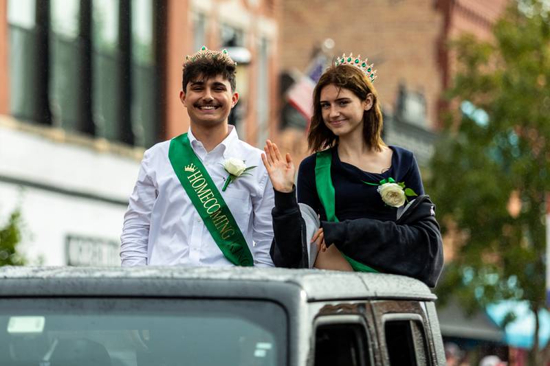 Plainfield Central Homecoming King, senior Niko Luciano, and Queen, senior Madison Miocic, participate in the Plainfield Community Homecoming Parade on Sept. 28, 2024.