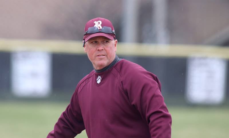 Prairie Ridge‚Äôs Head Coach Glen Pecoraro guides the Wolves against Jacobs in¬†varsity baseball on Wednesday, April 9, 2025, at Prairie Ridge High School in Crystal Lake.