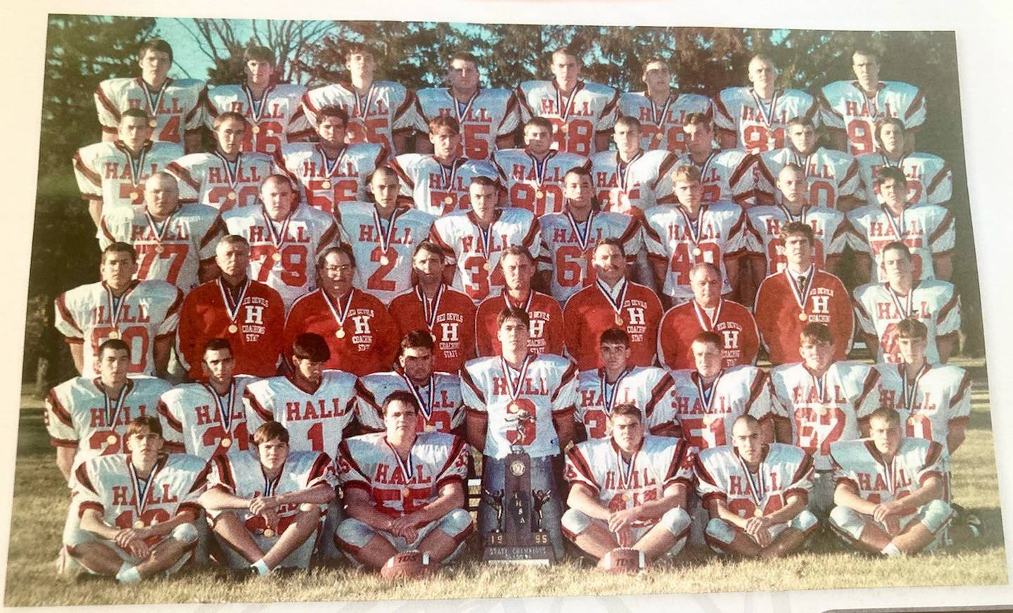 The 1995 Hall Red Devils captured Hall's first state championship after  defeating DuQuoin 38-32 in the state title game in Normal.