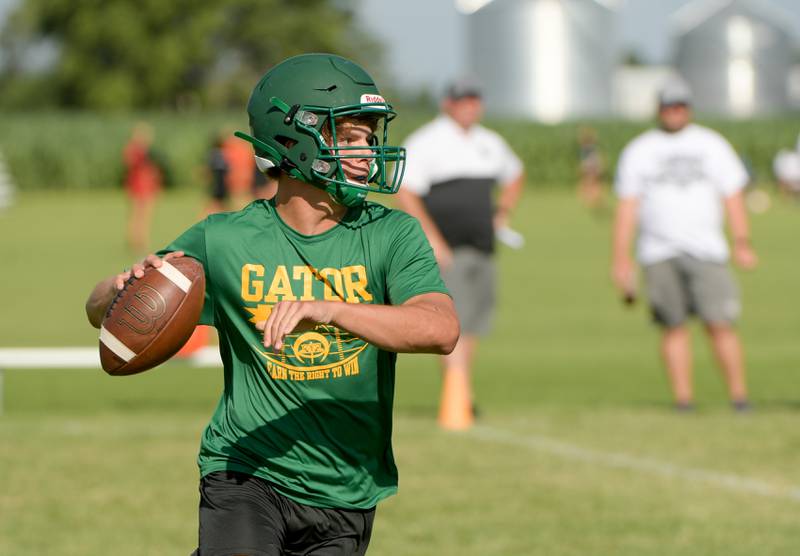 Crystal Lake South Brady Schroeder passes against Kaneland during a 7 on 7 football in Maple Park on Tuesday, July 12, 2022.