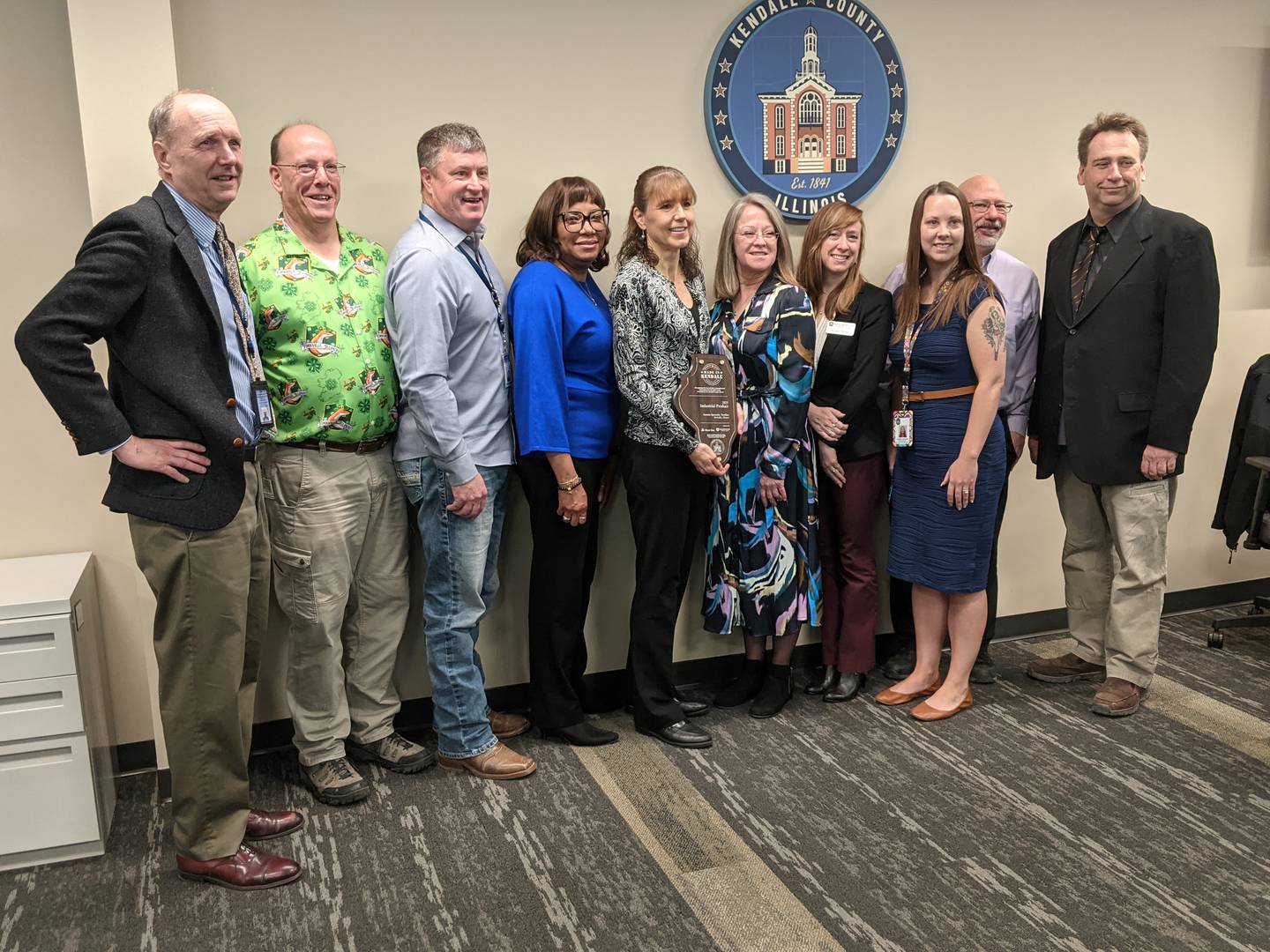 Yorkville-based Aurora Specialty Textiles Group received a Made in Kendall award in the industrial product category for its expressions canvases during the Tuesday, Feb. 17, 2026 Kendall County Board meeting.