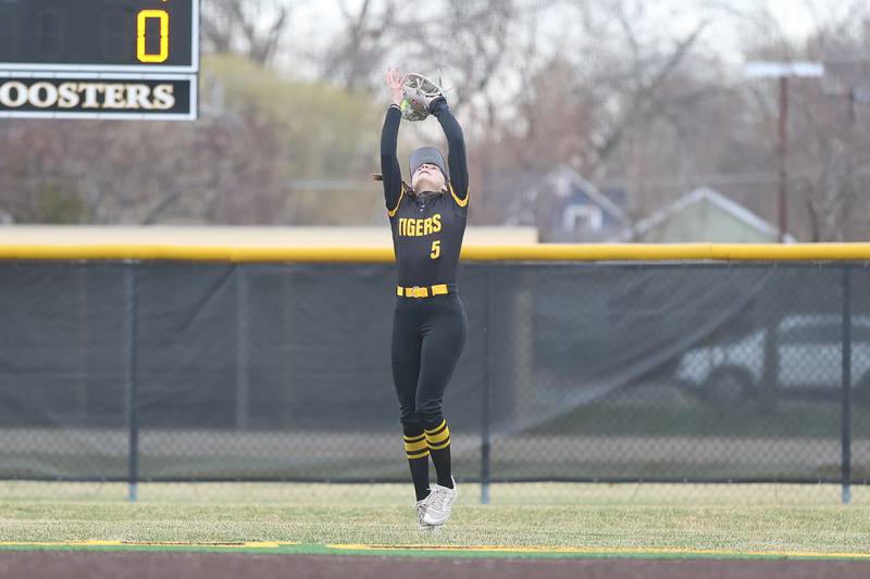 Joliet West’s Mackenzie Mielke snags the shallow pop fly against Sandburg on Thursday, March 12, 2026 in Joliet.