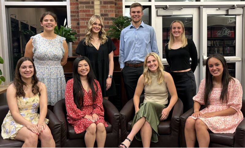 Students receiving $8,000 and higher at the Streator High School Honors Awards Night were (seated from left) Kora Lane, Danielle Giacinto, Lily Kupec and Ophelia Orozco, (standing from left) Abby Mascal, Devin Elias, Landon Muntz and Josie Goerne. Not pictured are Sydney Long and Tyke Legeralde.