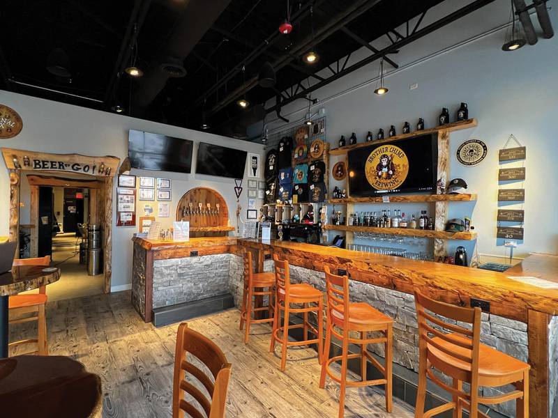 The heart of Brother Chimp is the taproom—a warm, inviting space with 12 beers on tap, plus cider, seltzers and even Malört “for the crazy Chicago people.”