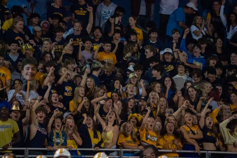 Neuqua Valley’s Gold Rush cheer on their Neuqua Valley wild cats after a touchdown against Oswego during a football game at Oswego High School on Friday, Aug 26, 2022.